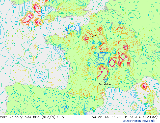 Vert. Velocity 500 hPa GFS dom 22.09.2024 15 UTC