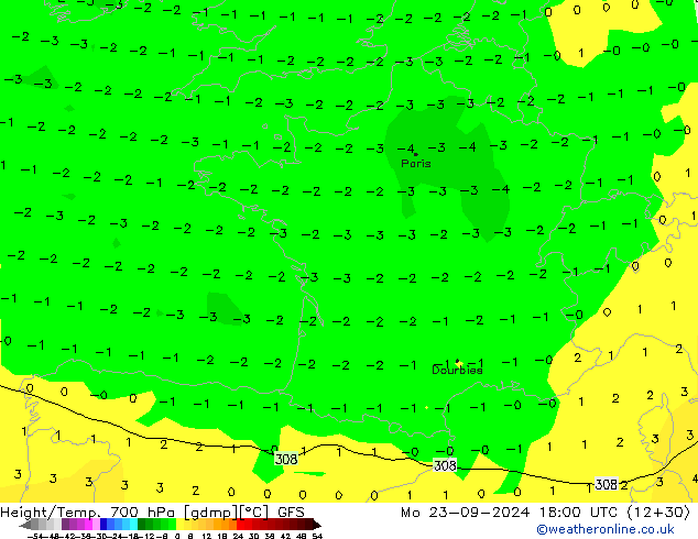 Height/Temp. 700 hPa GFS Seg 23.09.2024 18 UTC