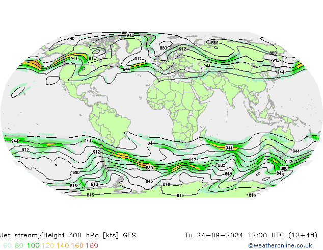 Jet stream/Height 300 hPa GFS Tu 24.09.2024 12 GMT