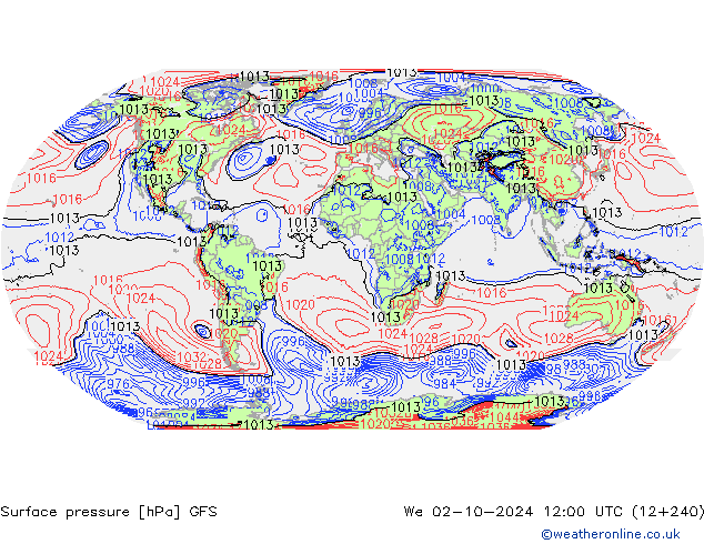 Pressione al suolo GFS mer 02.10.2024 12 UTC