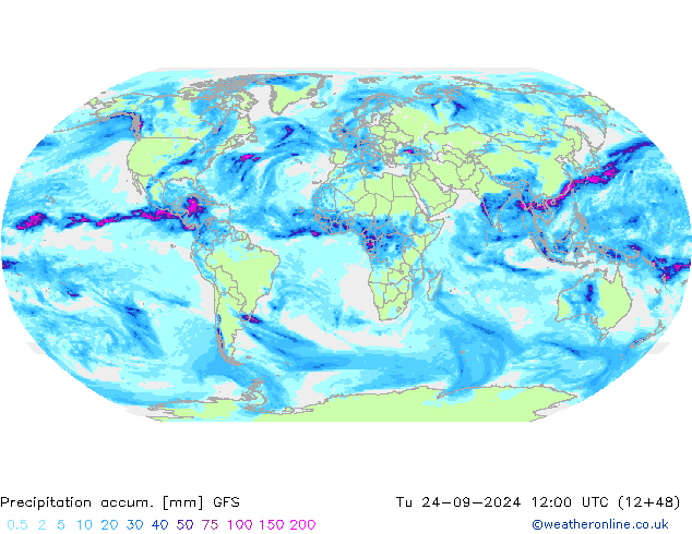 Totale neerslag GFS di 24.09.2024 12 UTC