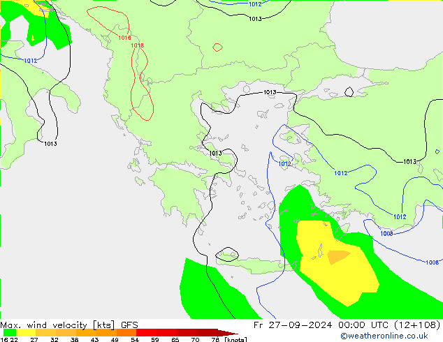 Max. wind velocity GFS ven 27.09.2024 00 UTC