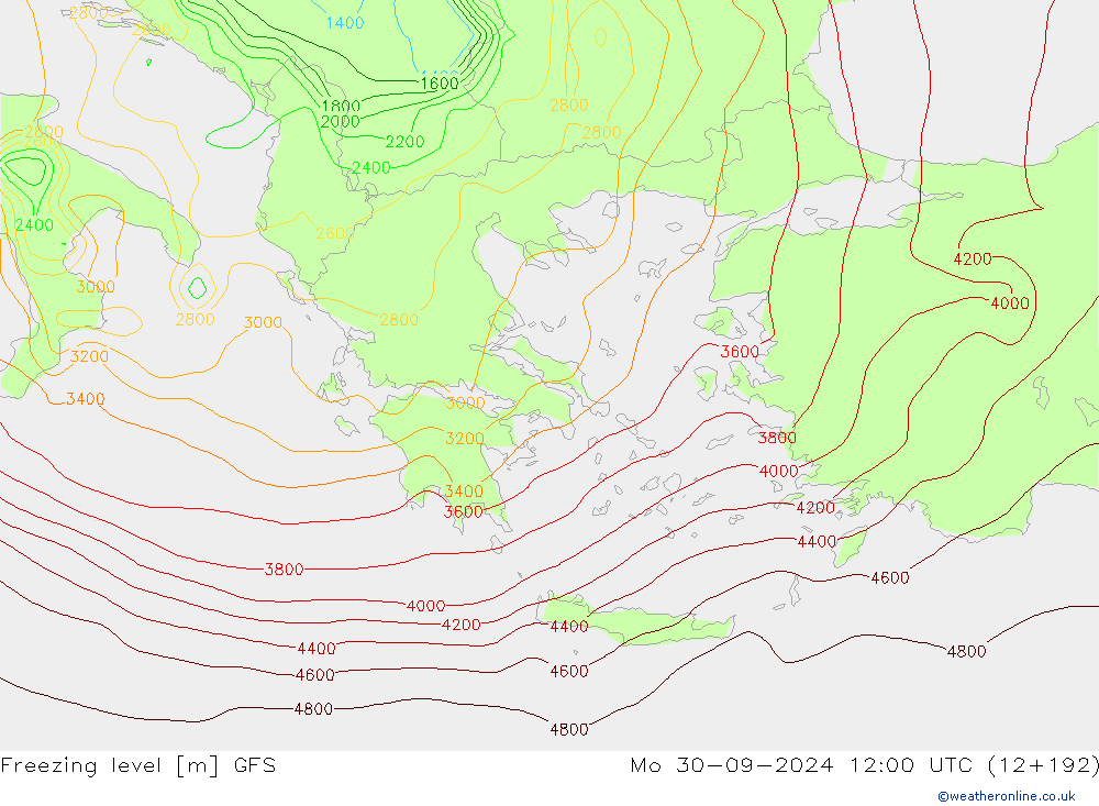 Freezing level GFS lun 30.09.2024 12 UTC