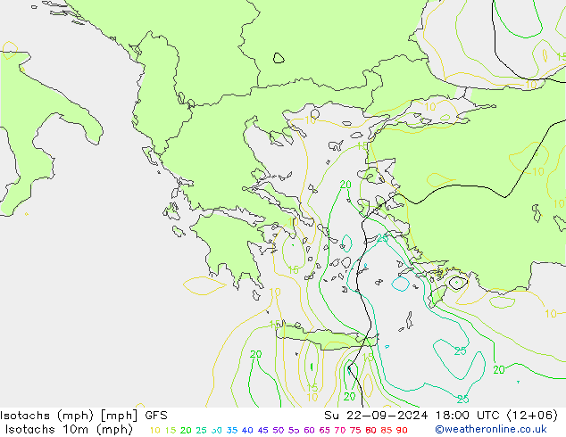 Isotachs (mph) GFS September 2024