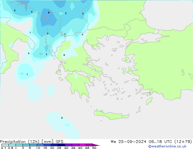 Precipitation (12h) GFS We 25.09.2024 18 UTC