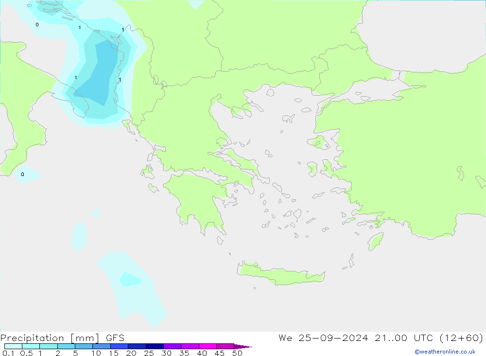 Precipitazione GFS mer 25.09.2024 00 UTC