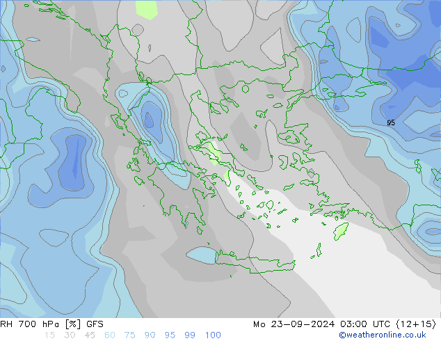 RH 700 hPa GFS Mo 23.09.2024 03 UTC