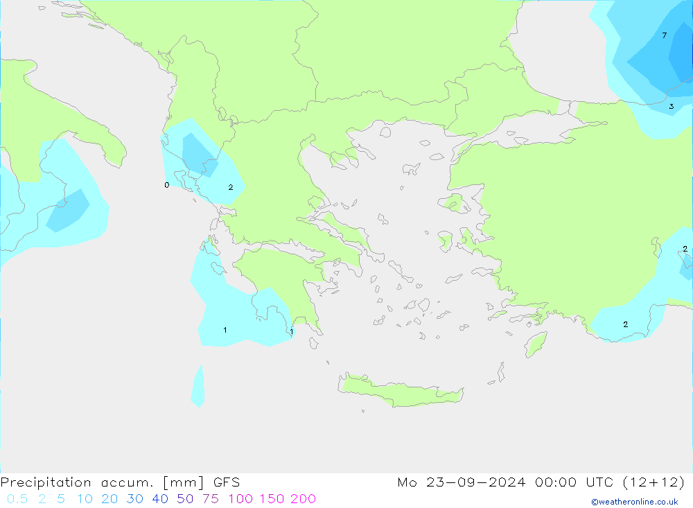 Totale neerslag GFS ma 23.09.2024 00 UTC