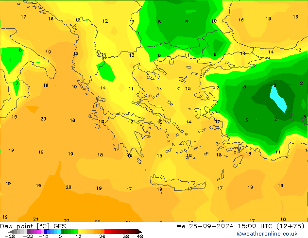 Taupunkt GFS Mi 25.09.2024 15 UTC