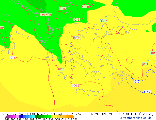 Thck 700-1000 hPa GFS Čt 26.09.2024 00 UTC