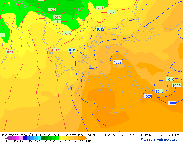 Thck 850-1000 hPa GFS lun 30.09.2024 00 UTC