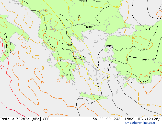 Theta-e 700hPa GFS Su 22.09.2024 18 UTC