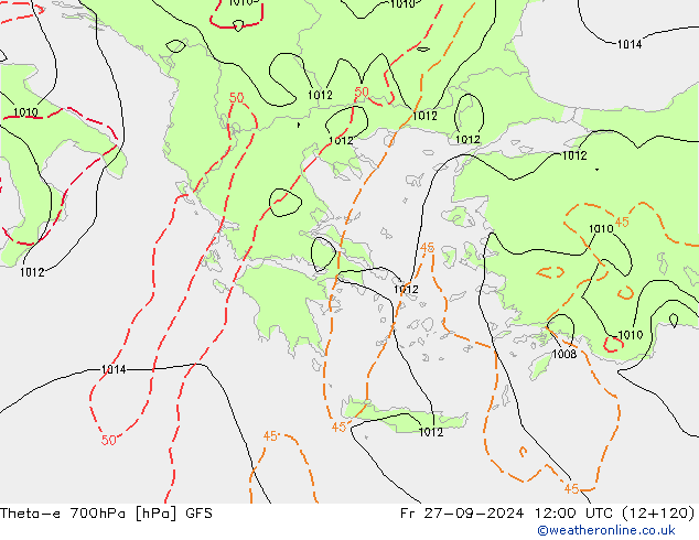 Theta-e 700hPa GFS Pá 27.09.2024 12 UTC