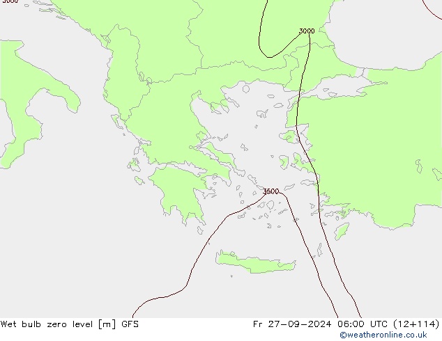 Wet bulb zero level GFS Fr 27.09.2024 06 UTC