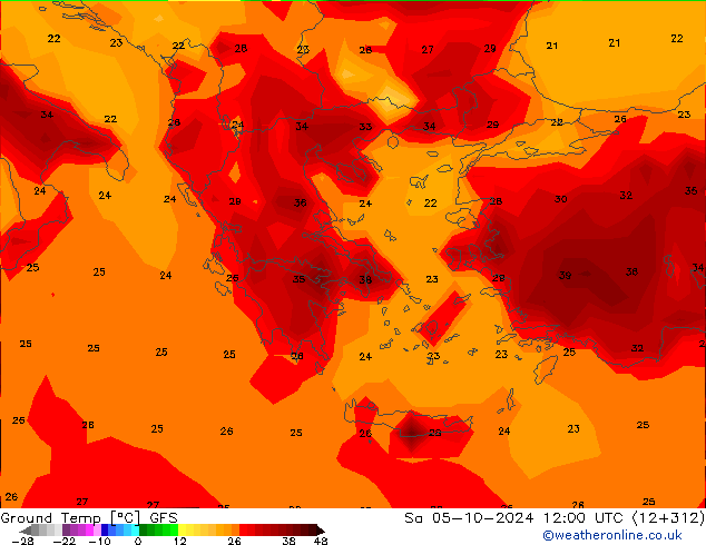 Ground Temp GFS Sa 05.10.2024 12 UTC