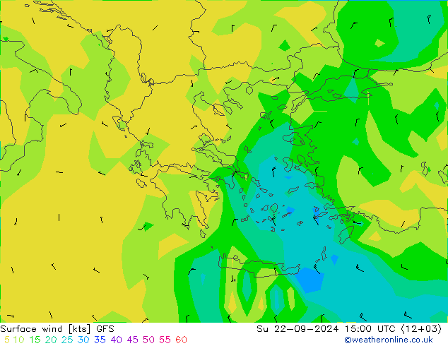 Wind 10 m GFS zo 22.09.2024 15 UTC