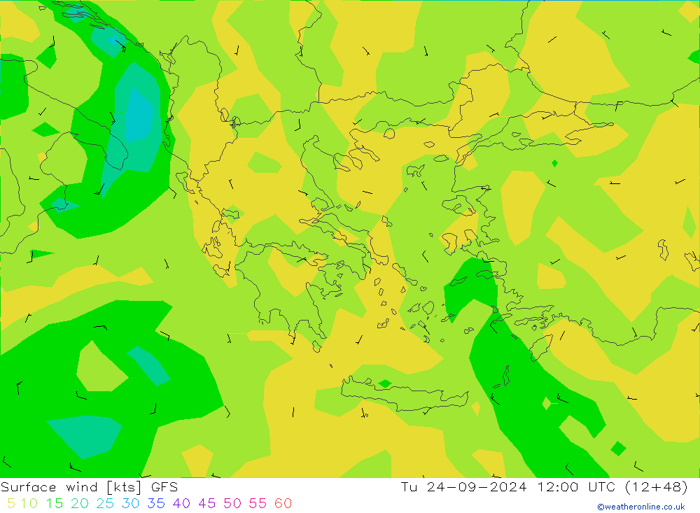 Rüzgar 10 m GFS Sa 24.09.2024 12 UTC