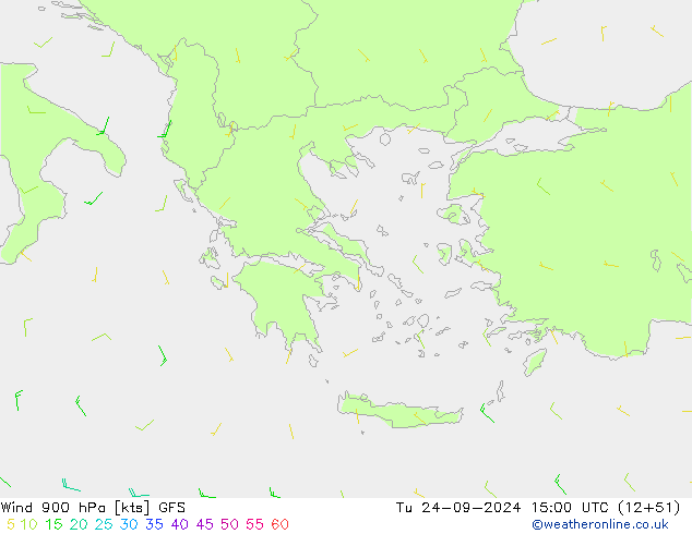 ветер 900 гПа GFS вт 24.09.2024 15 UTC