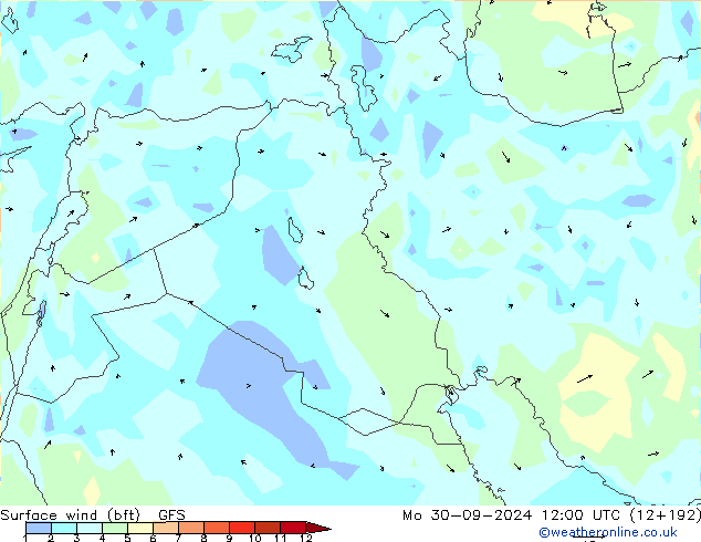 Vento 10 m (bft) GFS lun 30.09.2024 12 UTC