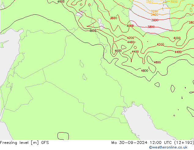 Zero termico GFS lun 30.09.2024 12 UTC