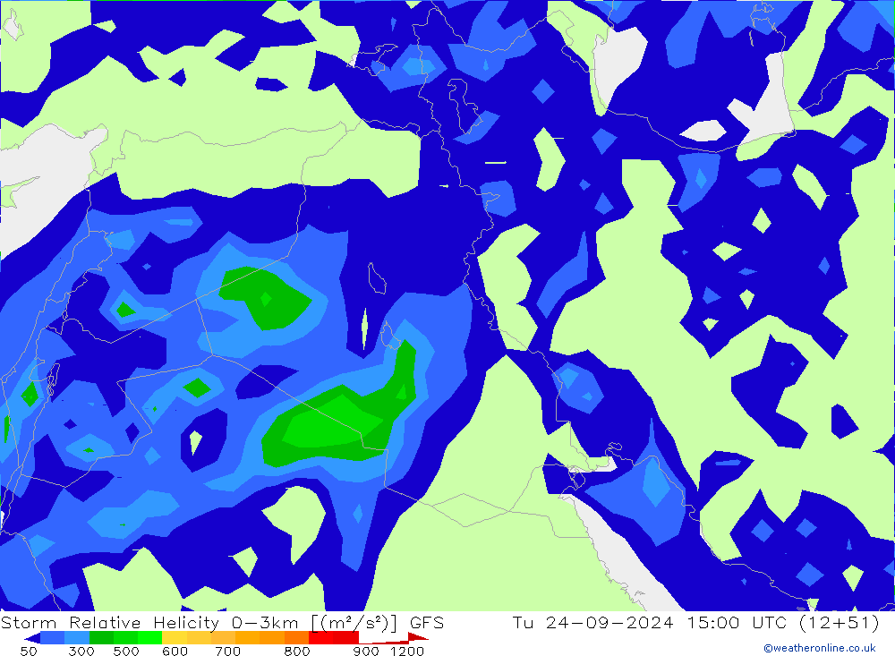 Storm Relative Helicity GFS вт 24.09.2024 15 UTC