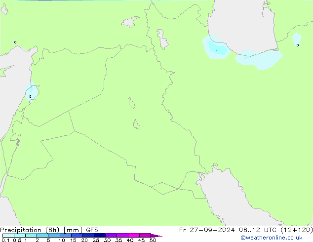 Precipitation (6h) GFS Pá 27.09.2024 12 UTC