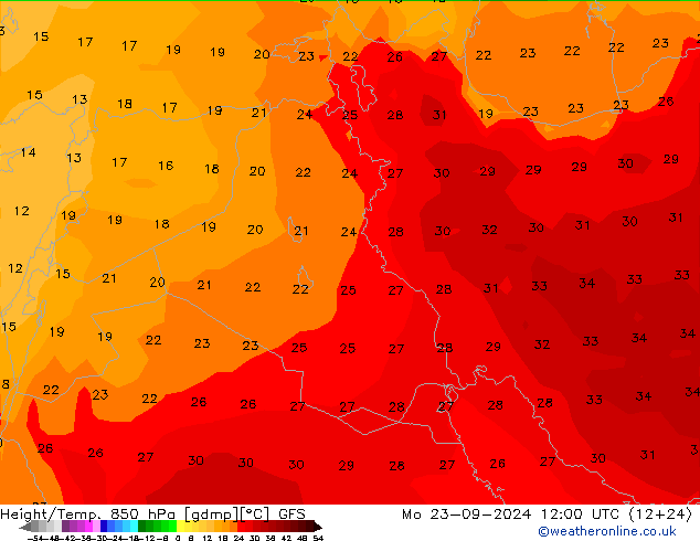 Z500/Rain (+SLP)/Z850 GFS lun 23.09.2024 12 UTC