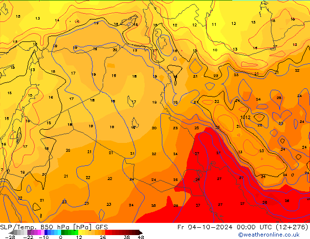 SLP/Temp. 850 hPa GFS Fr 04.10.2024 00 UTC