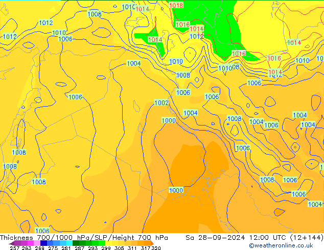 Thck 700-1000 hPa GFS Sa 28.09.2024 12 UTC