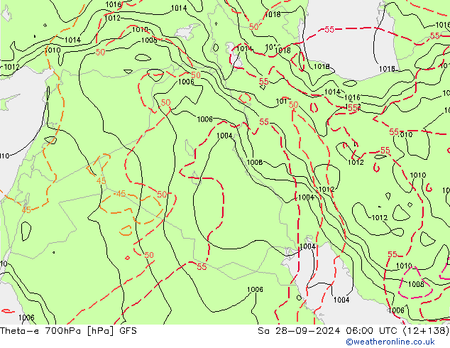 Theta-e 700hPa GFS Sa 28.09.2024 06 UTC