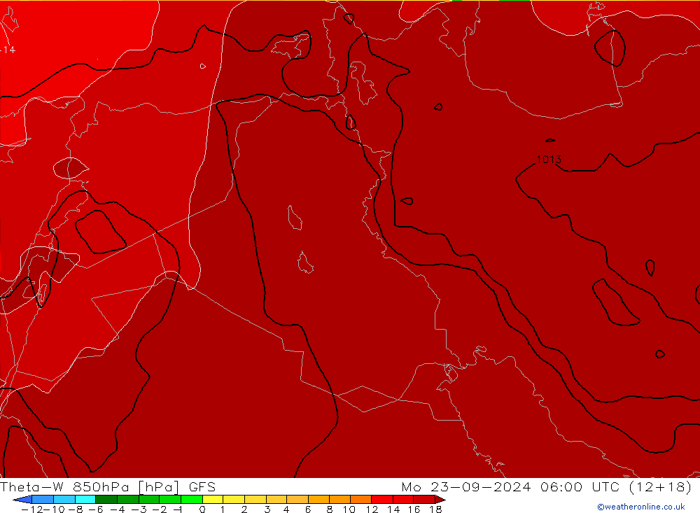 Theta-W 850hPa GFS lun 23.09.2024 06 UTC