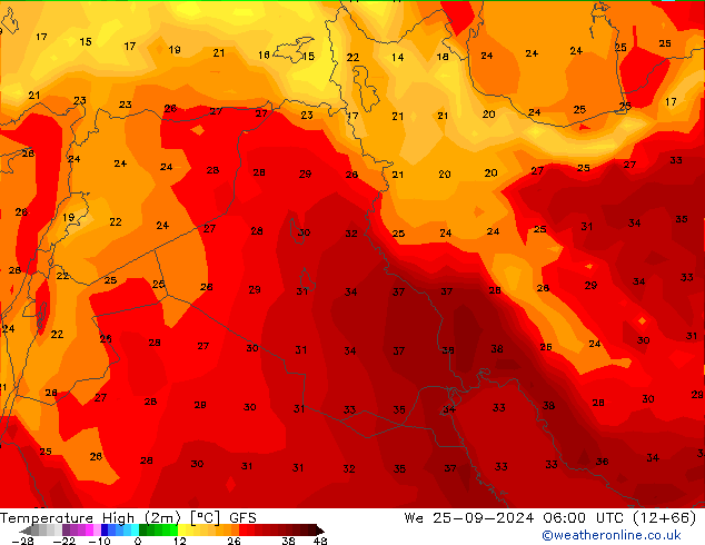 Max.temperatuur (2m) GFS wo 25.09.2024 06 UTC