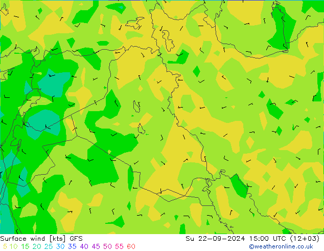 Viento 10 m GFS dom 22.09.2024 15 UTC