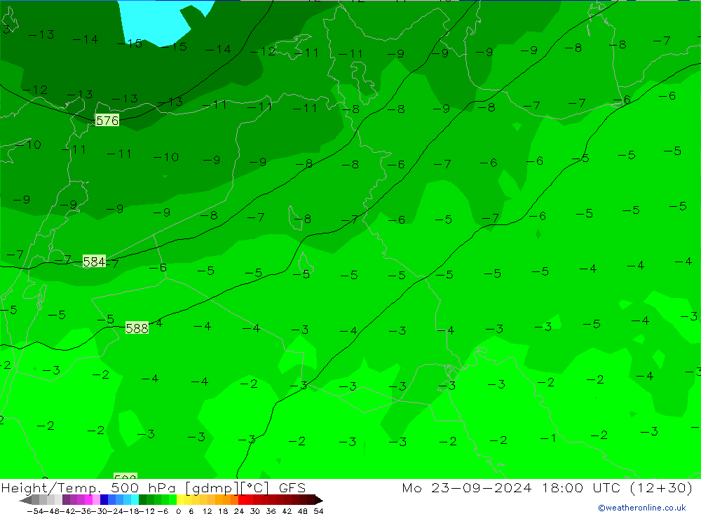 Height/Temp. 500 hPa GFS Seg 23.09.2024 18 UTC