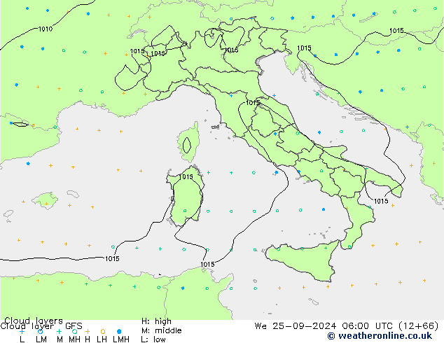 Cloud layer GFS We 25.09.2024 06 UTC