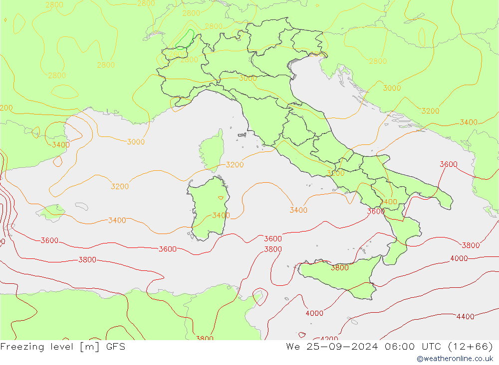 Freezing level GFS ср 25.09.2024 06 UTC