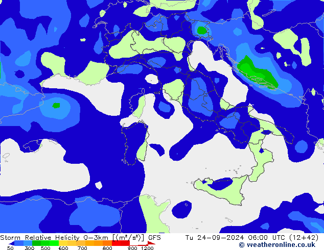 Storm Relative Helicity GFS Tu 24.09.2024 06 UTC