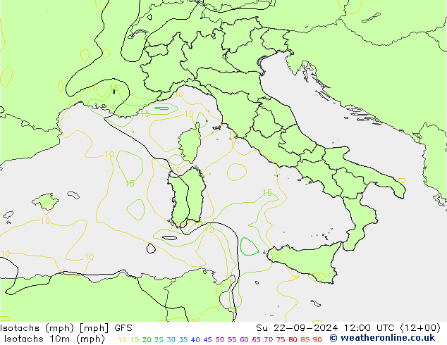 Eşrüzgar Hızları mph GFS Paz 22.09.2024 12 UTC