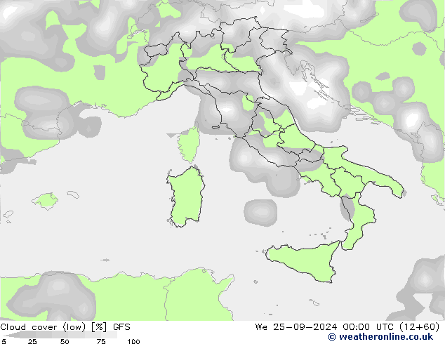 Nubes bajas GFS mié 25.09.2024 00 UTC