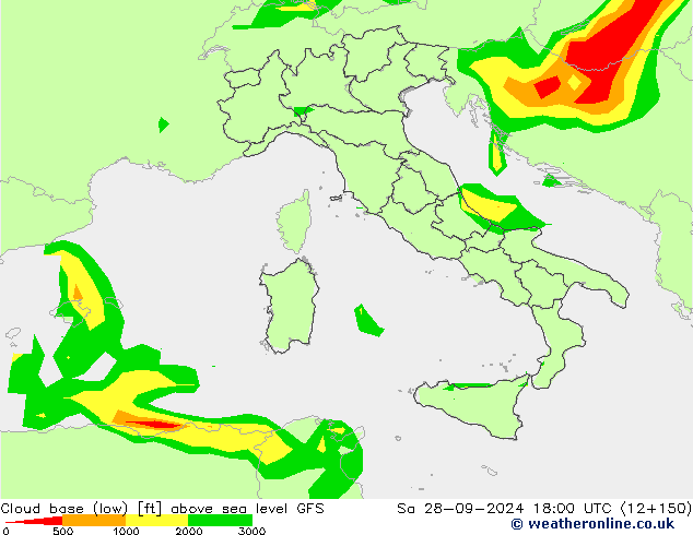 Cloud base (low) GFS sam 28.09.2024 18 UTC