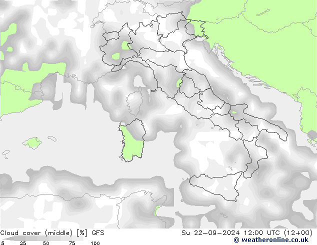 Cloud cover (middle) GFS Su 22.09.2024 12 UTC