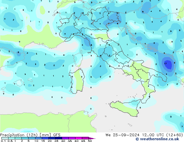 Precipitation (12h) GFS St 25.09.2024 00 UTC