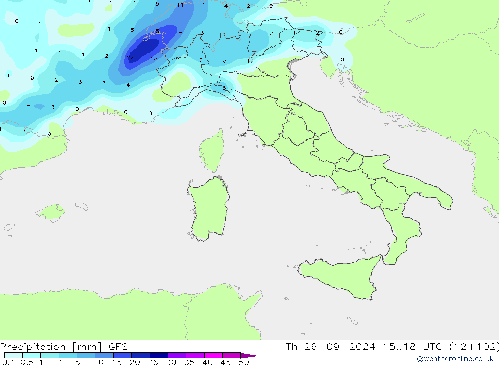 Précipitation GFS jeu 26.09.2024 18 UTC