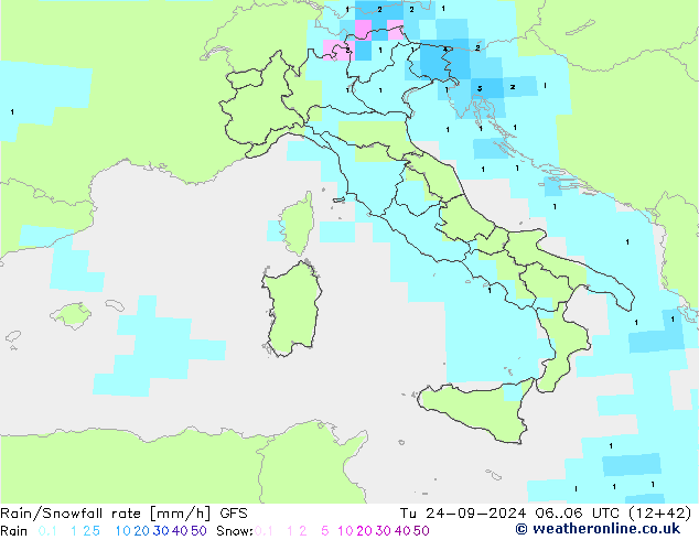 Rain/Snowfall rate GFS Tu 24.09.2024 06 UTC