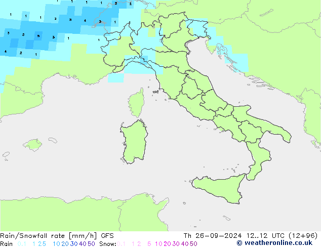 Rain/Snowfall rate GFS Th 26.09.2024 12 UTC