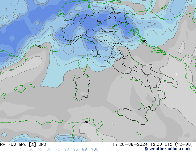 RH 700 hPa GFS gio 26.09.2024 12 UTC