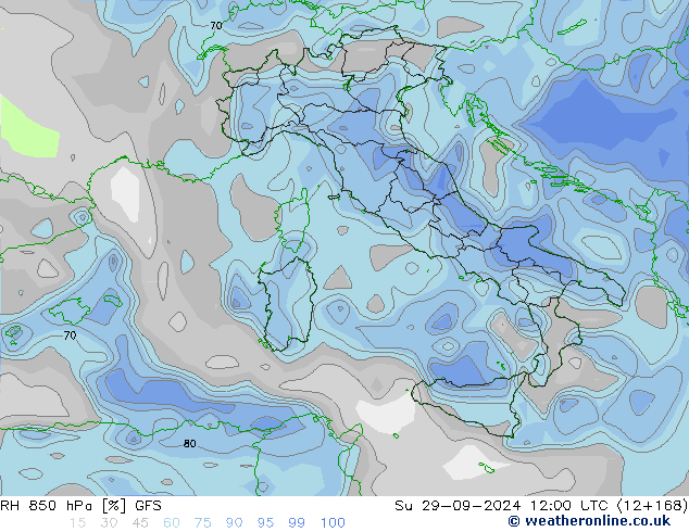 RH 850 гПа GFS Вс 29.09.2024 12 UTC