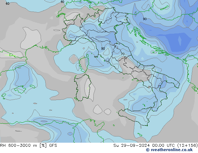 Humidité rel. 600-3000 m GFS dim 29.09.2024 00 UTC