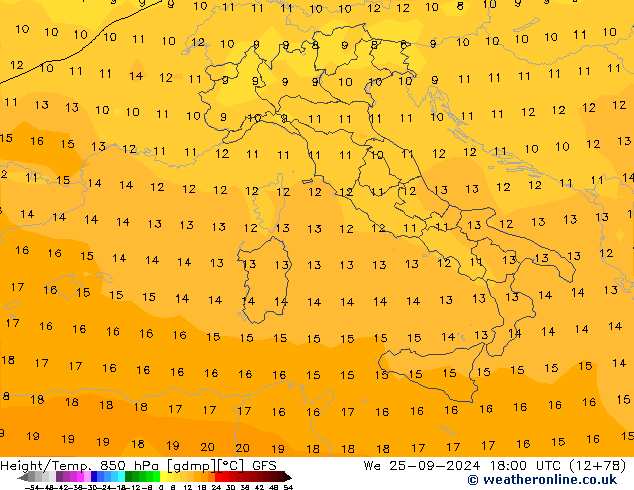 Height/Temp. 850 hPa GFS Mi 25.09.2024 18 UTC