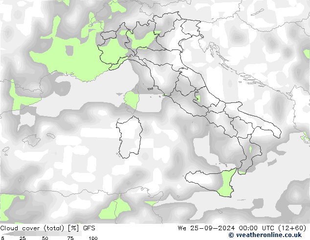 Cloud cover (total) GFS We 25.09.2024 00 UTC